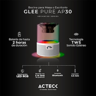 Foto 2 | Bocina Portátil Acteck Glee Pure Ap30 Inalámbrica Luz Led Tws Ac-936439 color Blanco