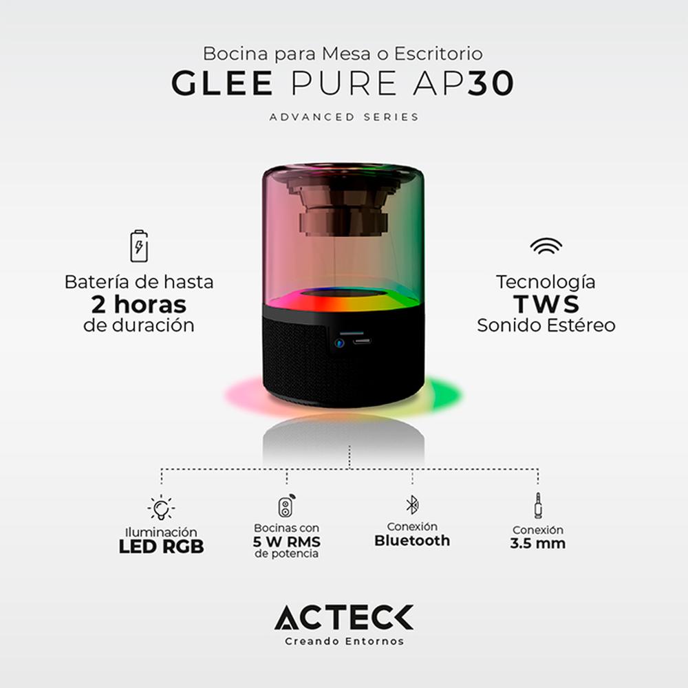 Foto 3 pulgar | Bocina Portátil Acteck Glee Pure Ap30 Luz Led Tws Ac-936422 Negro