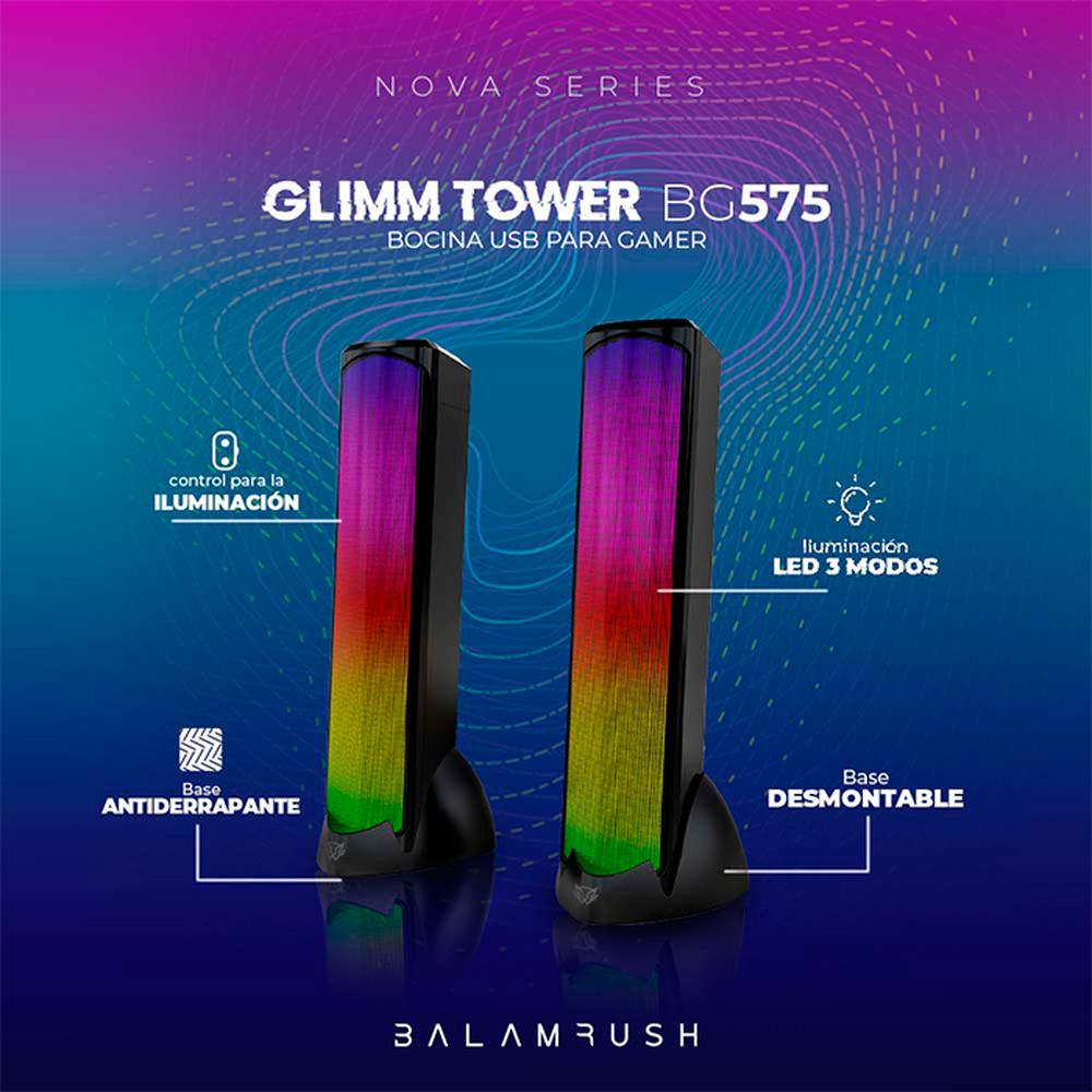 Foto 5 pulgar | Bocina Gamer Balam Rush Glimm Tower BG575 Led Bluetooth 3.5mm BR-936972 Negro 2 Piezas