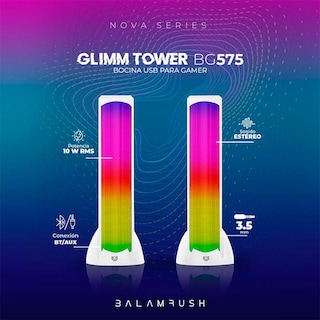 Foto 3 | Bocina Gamer Balam Rush Glimm Tower BG575 Led Bluetooth 3.5mm BR-936989 Blanco 2 Piezas
