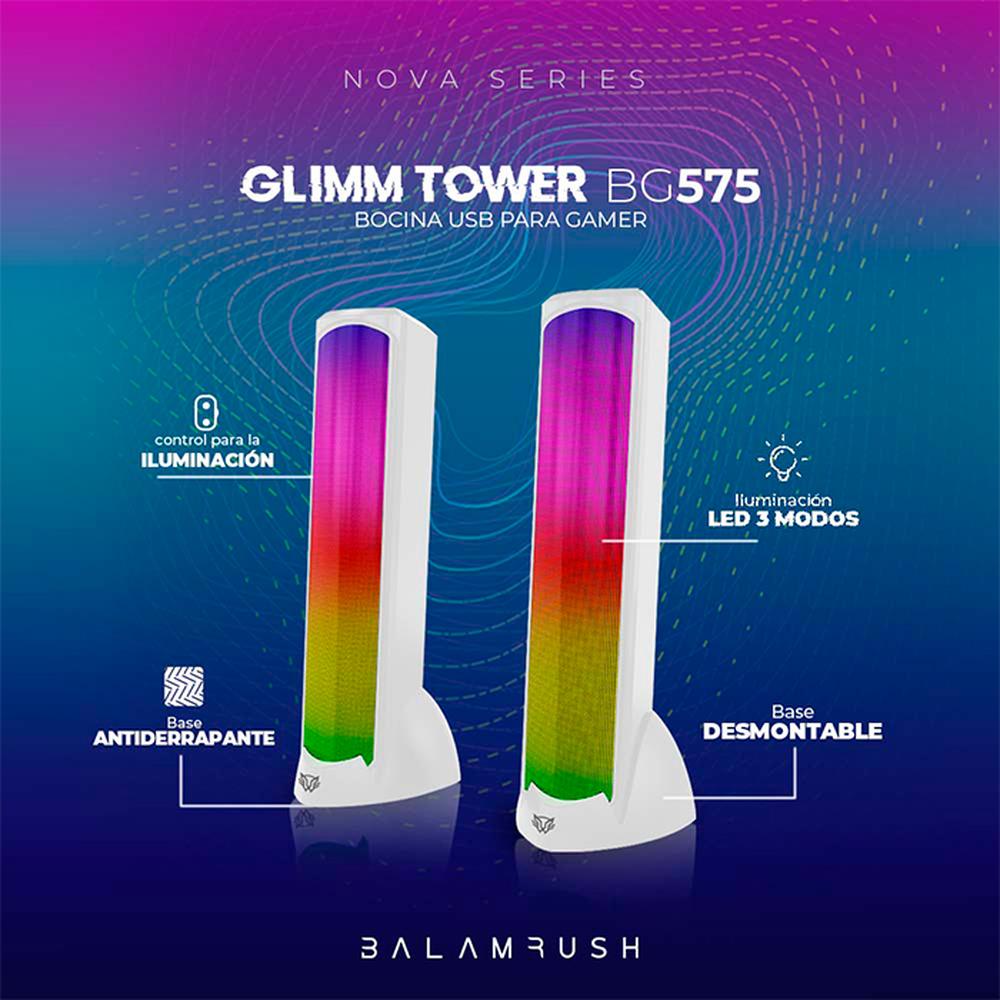 Foto 5 pulgar | Bocina Gamer Balam Rush Glimm Tower BG575 Led Bluetooth 3.5mm BR-936989 Blanco 2 Piezas