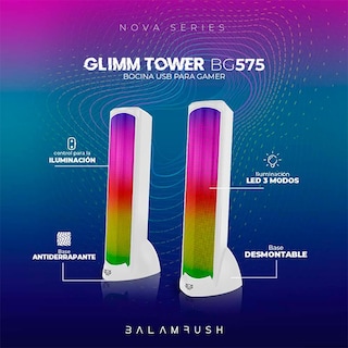 Foto 4 | Bocina Gamer Balam Rush Glimm Tower BG575 Led Bluetooth 3.5mm BR-936989 Blanco 2 Piezas
