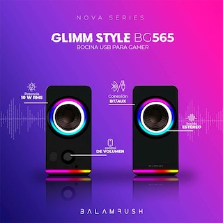 Foto 4 | Bocina Gamer Balam Rush Glimm Style BG565 Led Bluetooth 3.5mm BR-936996 Negro 2 Piezas