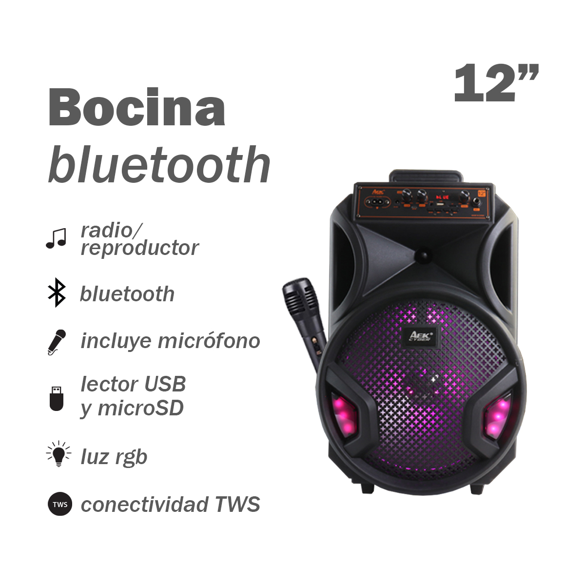 Foto 3 pulgar | Bocina Bluetooth 12'' Cyberark S-11205