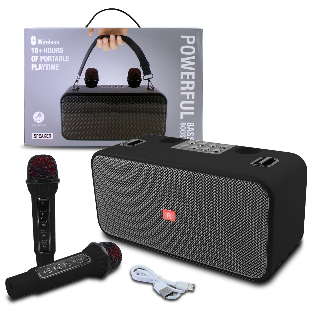 Bocina Karaoke Doble Micrófono Bluetooth Powerfull Rk01 Negra