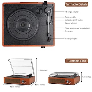 Foto 2 | Venta Internacional- Reproductor de Discos de Vinilo con Tocadiscos Bluetooth y Altavoces