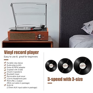 Foto 5 | Venta Internacional- Reproductor de Discos de Vinilo con Tocadiscos Bluetooth y Altavoces