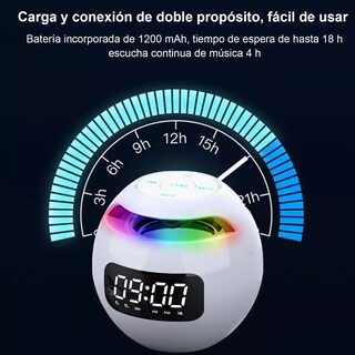 Foto 3 | Bocina Bluetooth Portátil con Reloj Digital Eo Safe Imports Esi-10915 Blanca