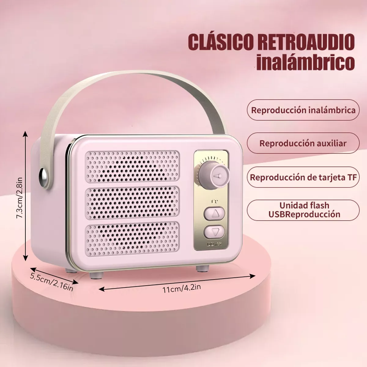 Foto 3 pulgar | Bocina Eo Safe Imports ESI-10949 Rosa Bluetooth Retro Radio Recargable Bocina Portátil