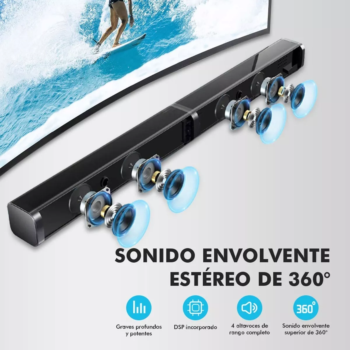 Foto 4 pulgar | Barra de Sonido Eo Safe Imports Esi11403 Negro con Bluetooth