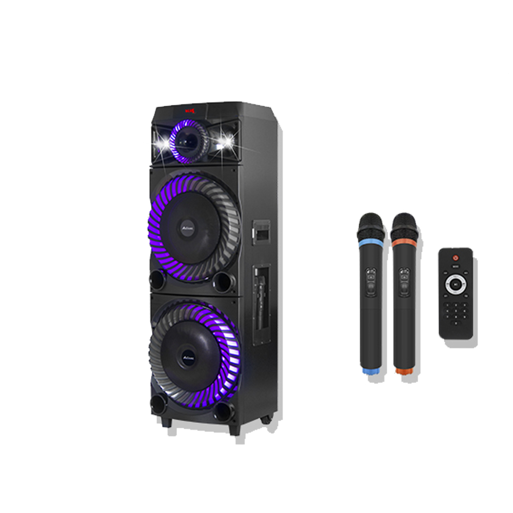 Bocina Bluetooth Link Bits Doble 12'' Portátil con Control Remoto y 2 Micrófonos Negra