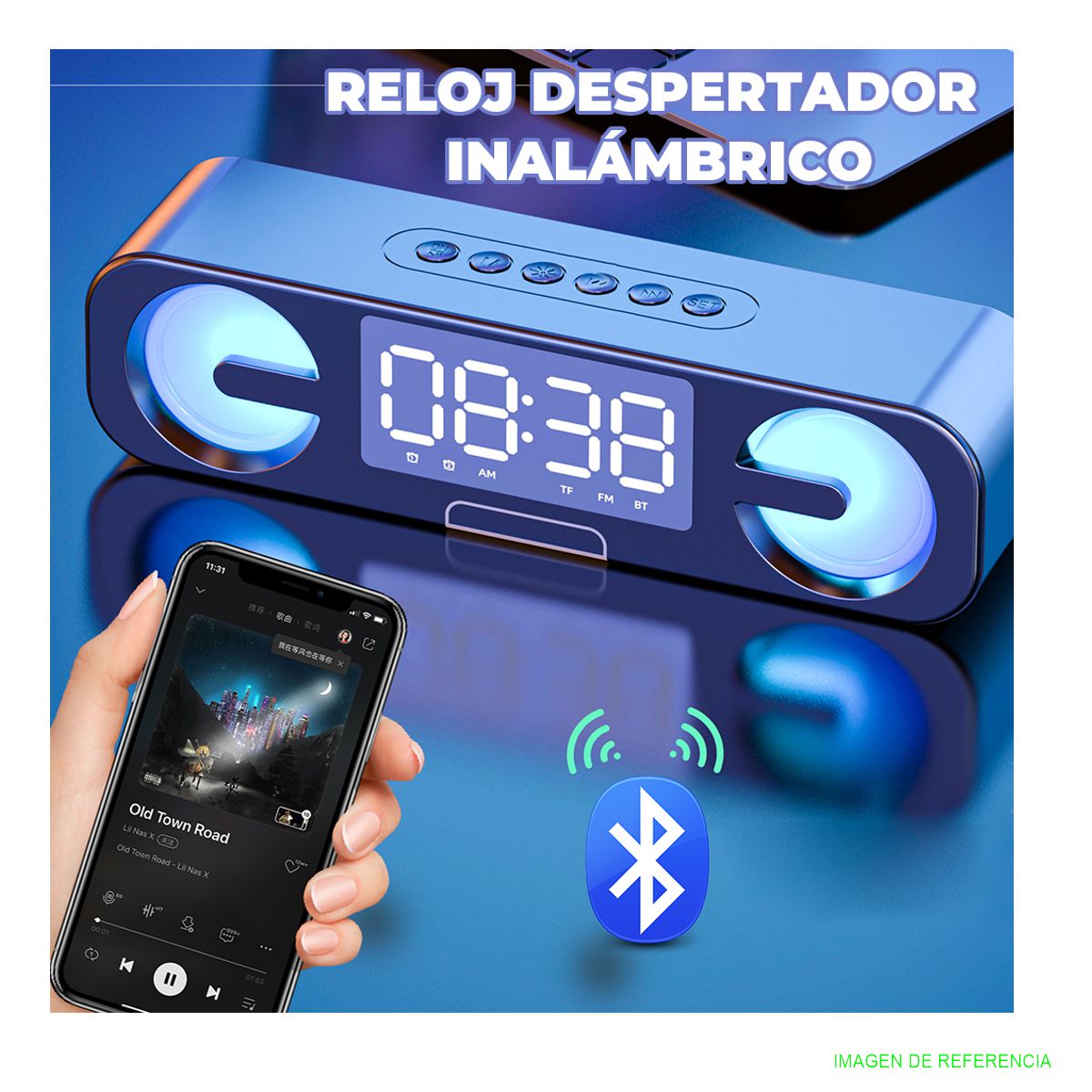 Foto 3 pulgar | Reloj Despertador con Bocina Bluetooth Usb Fm Elegate Negro