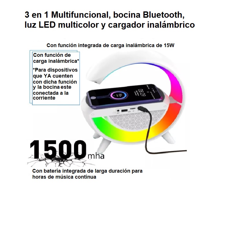 Foto 4 pulgar | Bocina Prodoty Blanca con Luz Led y Bluetooth