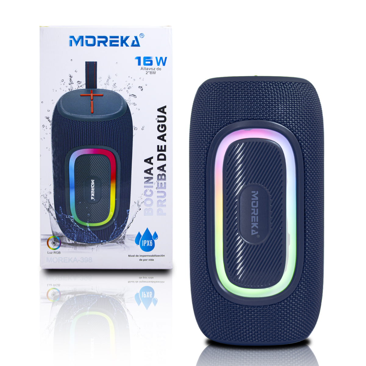 Altavoz Portátil Moreka-398 a Prueba de Agua de 16 W Bluetooth Azul