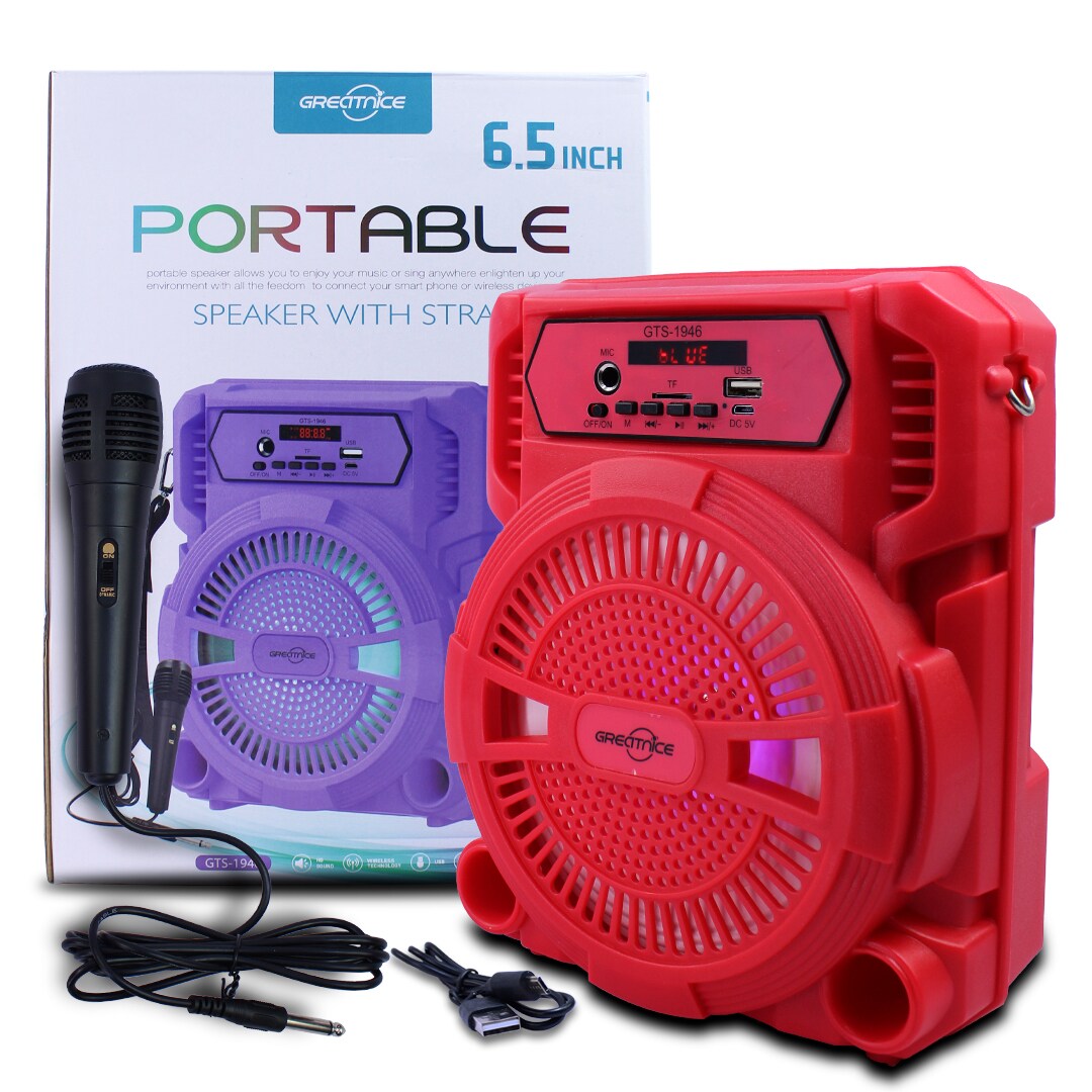 Bocina Inalámbrica Greatinace 6.5 Pulgadas con Micrófono Alámbrico Roja $290