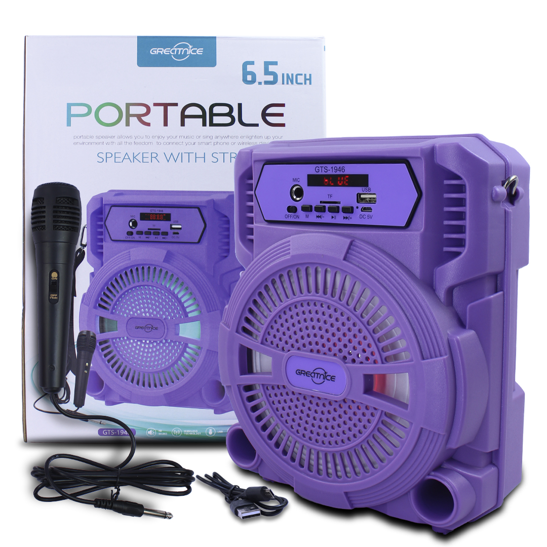 Bocina Inalámbrica 6.5 Pulgadas con Micrófono Alámbrico Morado
