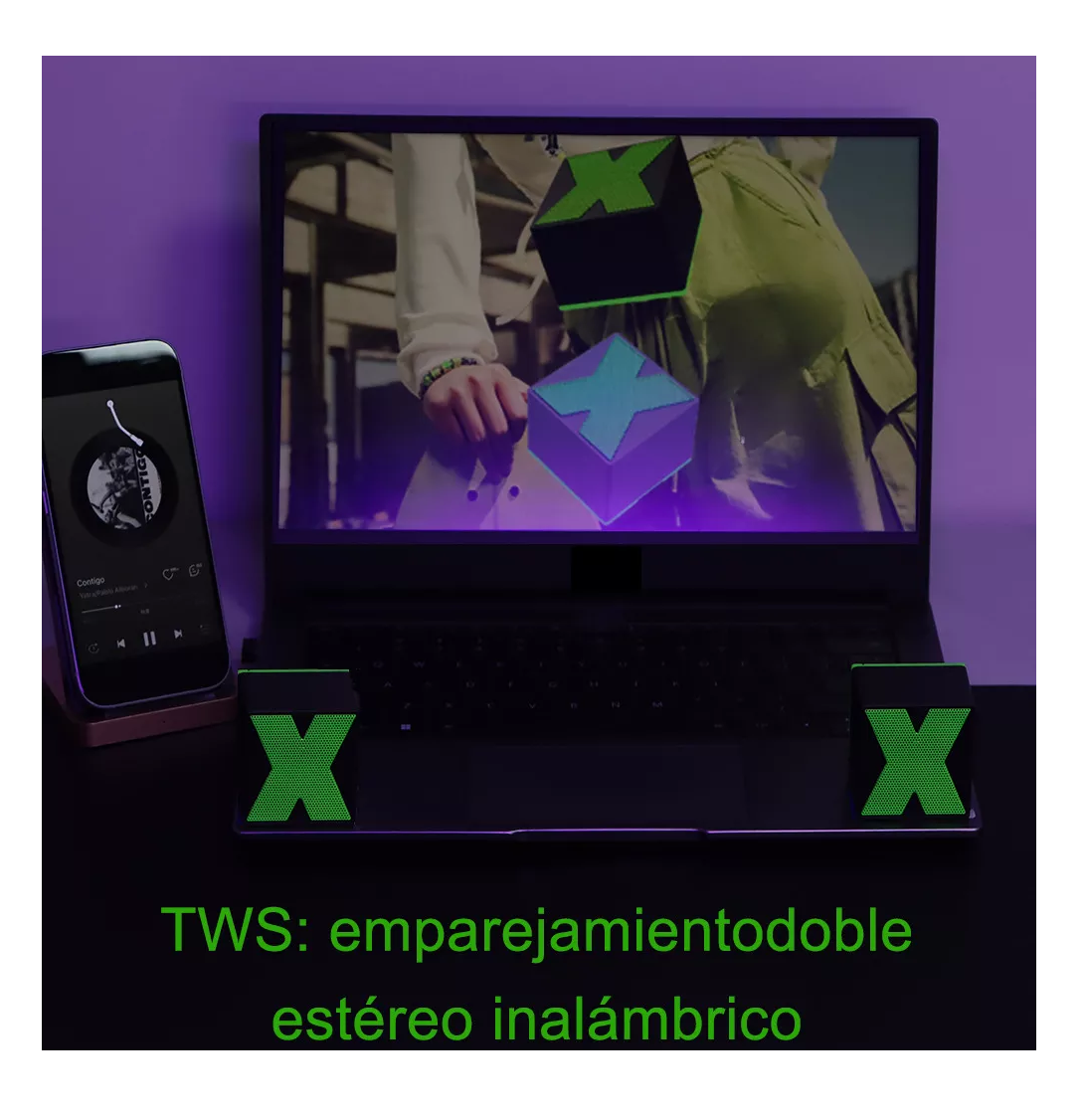 Foto 4 pulgar | Bocina Inalámbrica Pequeña Y Portátil Con Bluetooth, Negro/verde