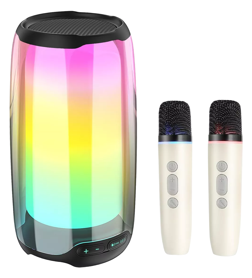 Bocina Inalámbrica Portátil con Micrófono Karaoke Bluetooth y 2 Micrófonos Blancos