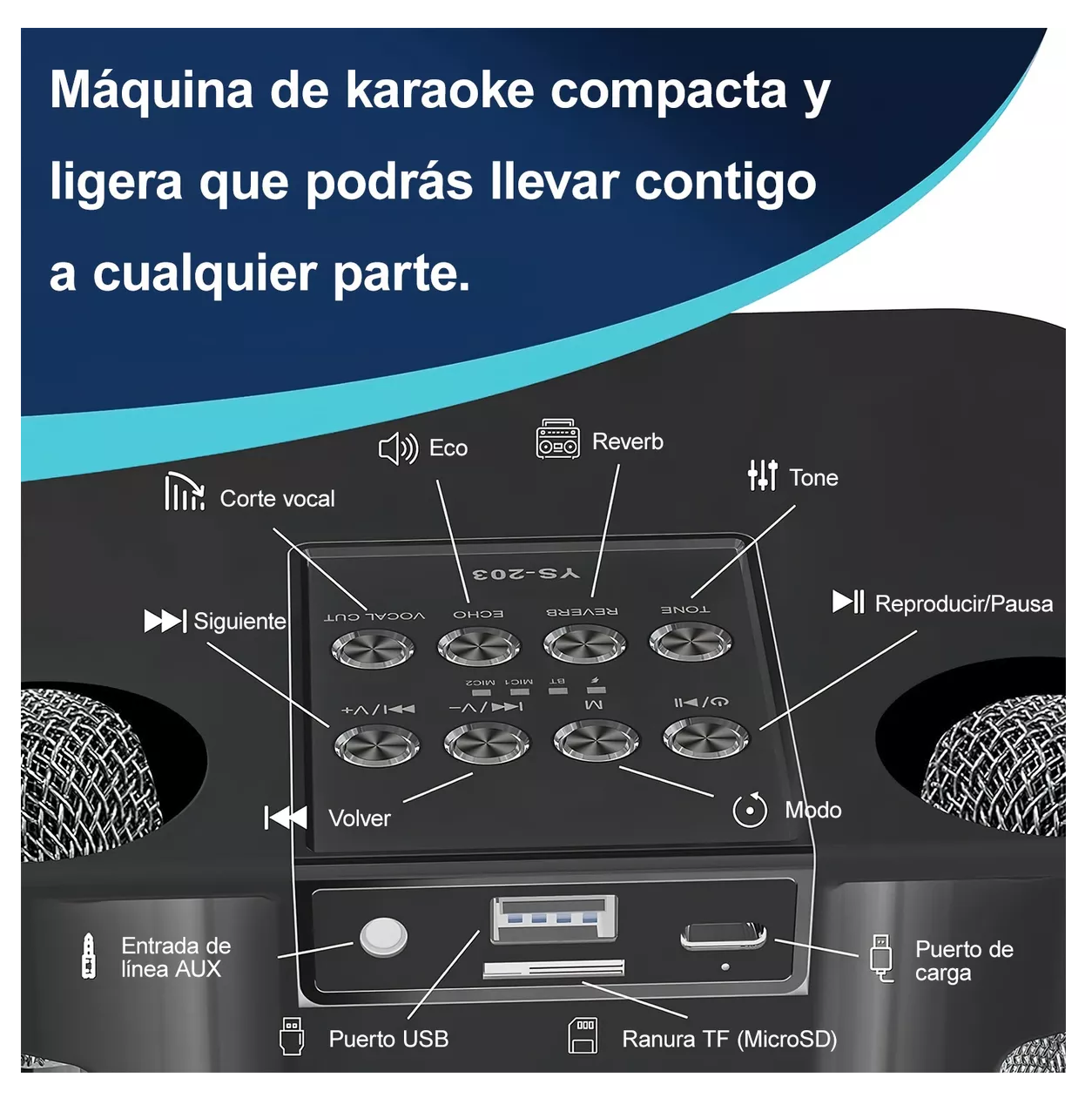 Foto 3 | Bocina Altavoz Inalámbrico Portátil Con De Karaoke Bluetooth Negro