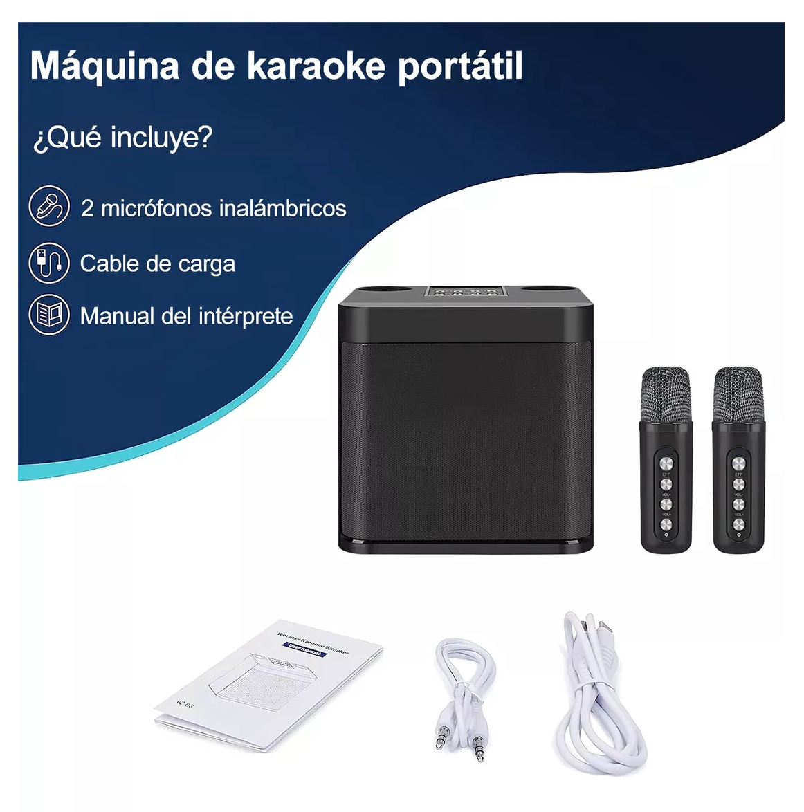 Foto 5 | Bocina Altavoz Inalámbrico Portátil Con De Karaoke Bluetooth Negro