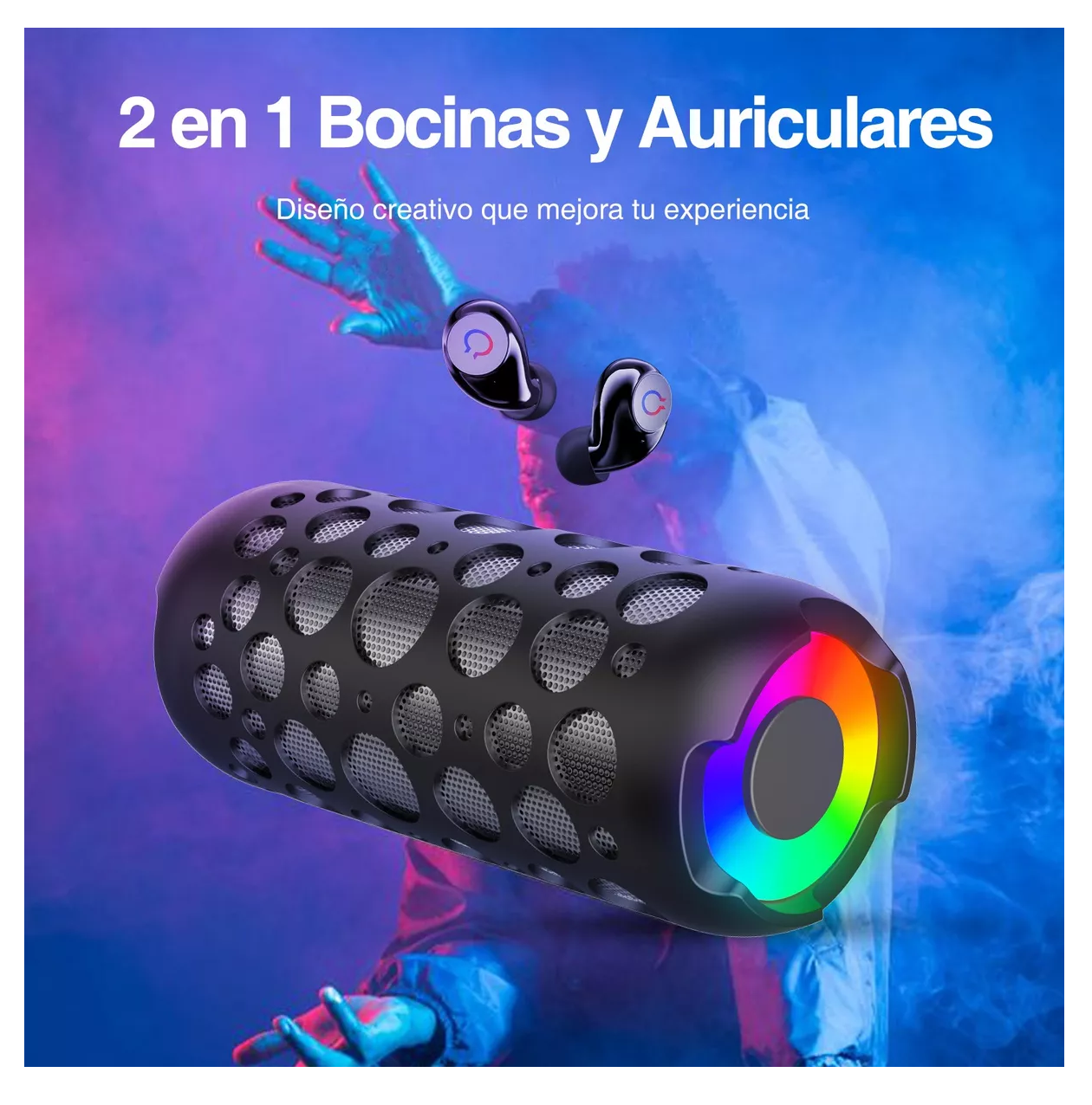 Foto 5 pulgar | Bocina Bluetooth con Tws Audífonos Recargable Altavoz K045 Negro