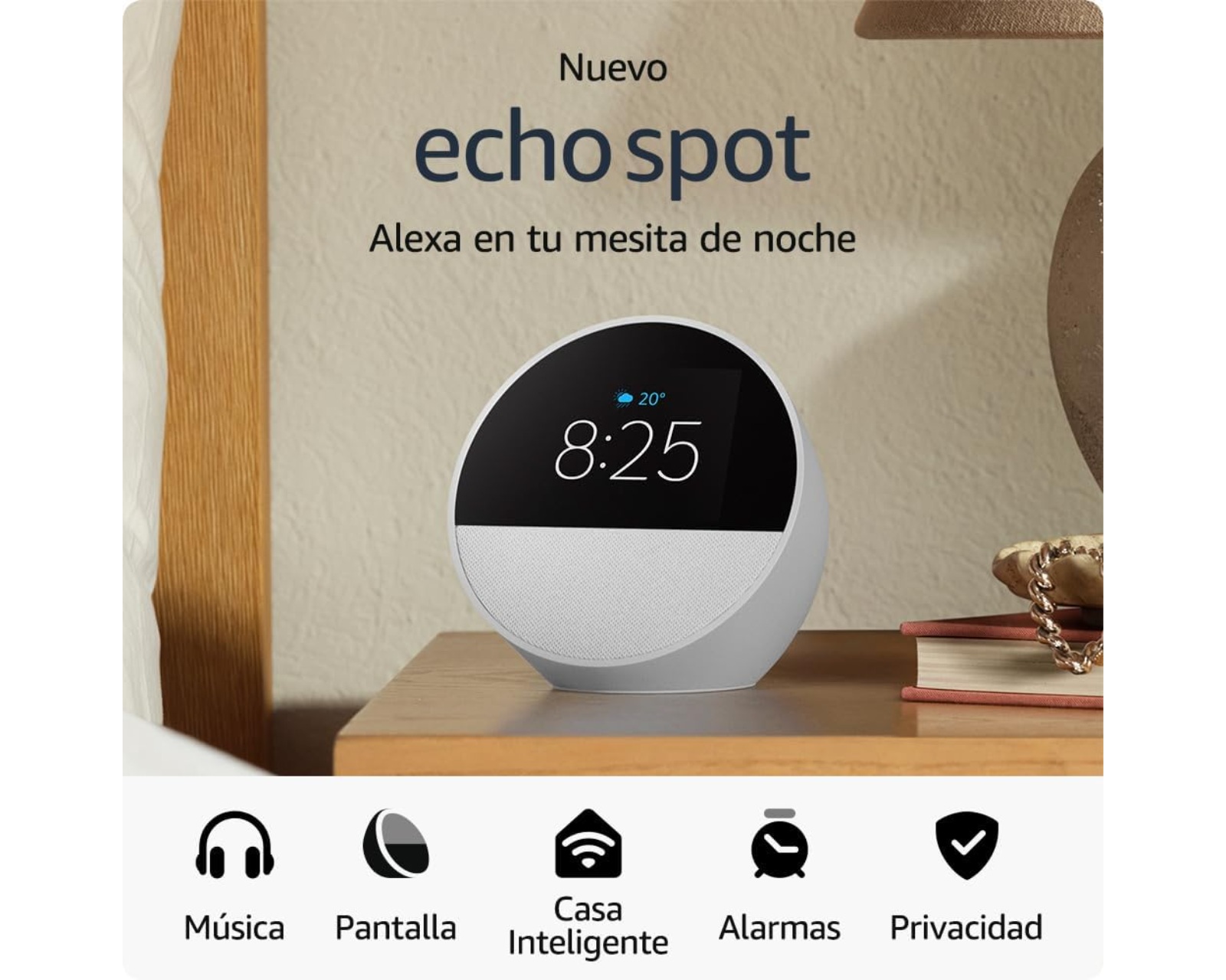 Foto 3 pulgar | Amazon Echo Spot Alexa Con Despertador Inteligente Blanco