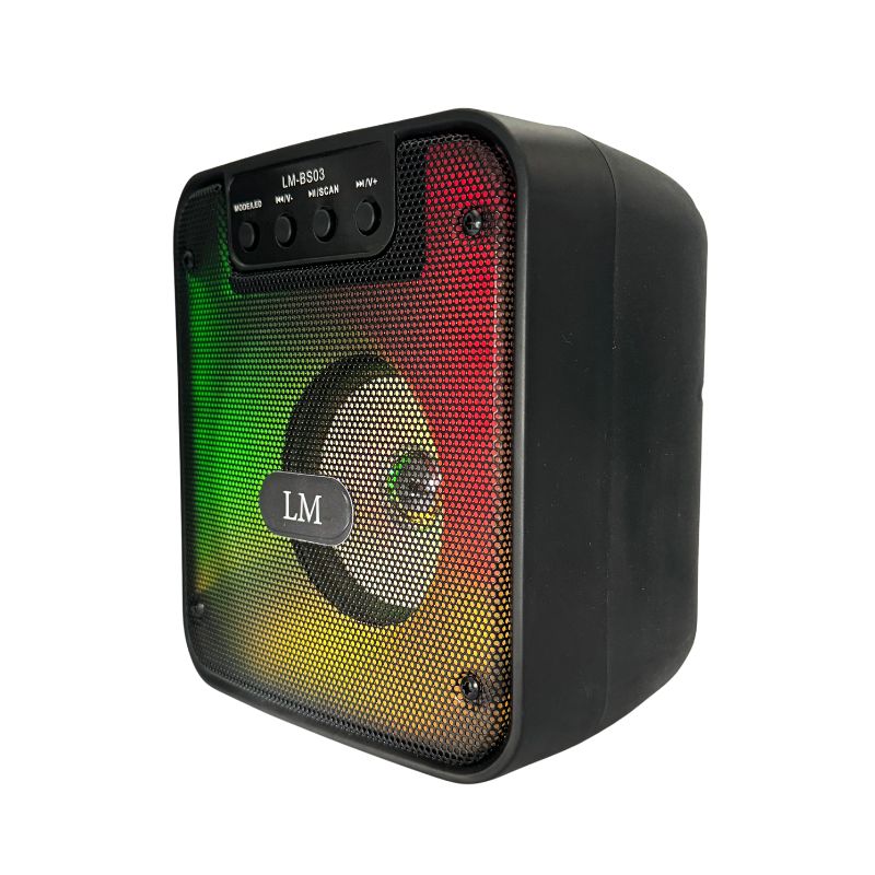 Bocina portátil LM de 5W con Bluetooth micro SD/USB/FM/TWS/AUX y luces LED en negro