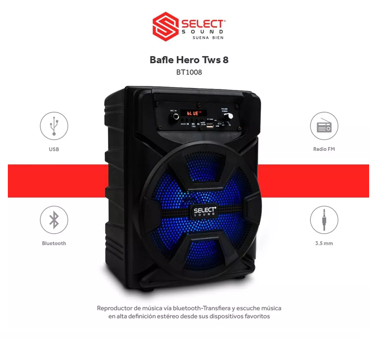 Foto 6 pulgar | Bocina Amplificador 8 Select Sound Hero Tws Bluetooth 2500w Color Negro