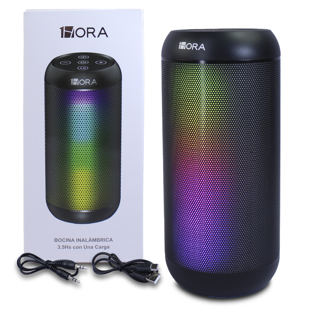 1 Hora Bocina Cilindrica Negro Bluetooth Boc242 10w