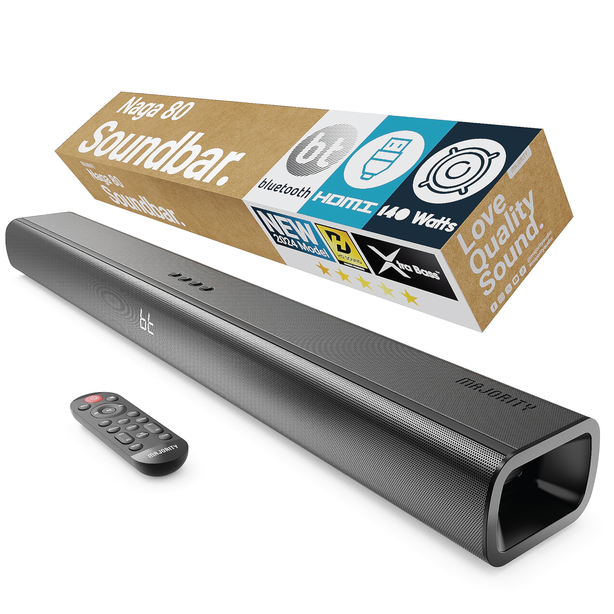 Foto 2 pulgar | Barra De Sonido Para Tv Majority Naga 80 Bluetooth 140 W 2.1 Canales Con Subwoofer - Venta Internacional.