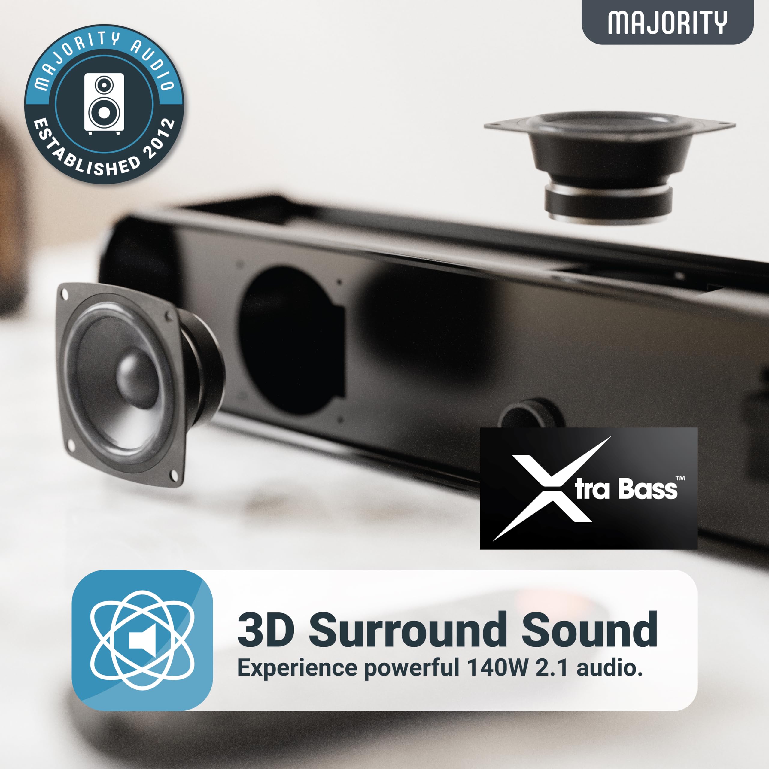 Foto 3 pulgar | Barra De Sonido Para Tv Majority Naga 80 Bluetooth 140 W 2.1 Canales Con Subwoofer - Venta Internacional.