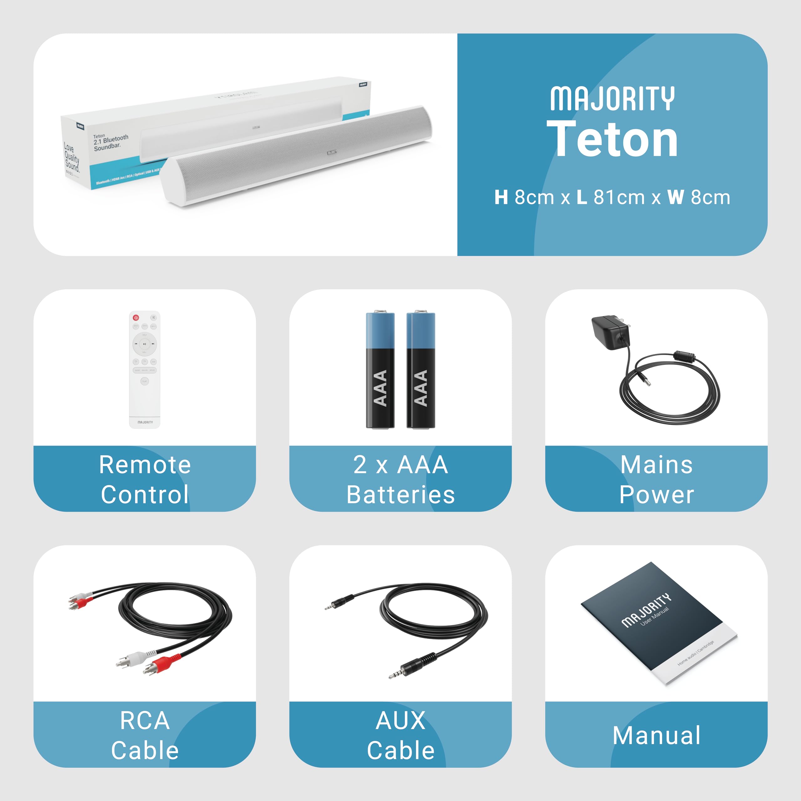 Foto 6 | Barra De Sonido Majority Teton De 2.1 Canales, 120 W Con Subwoofer - Venta Internacional.