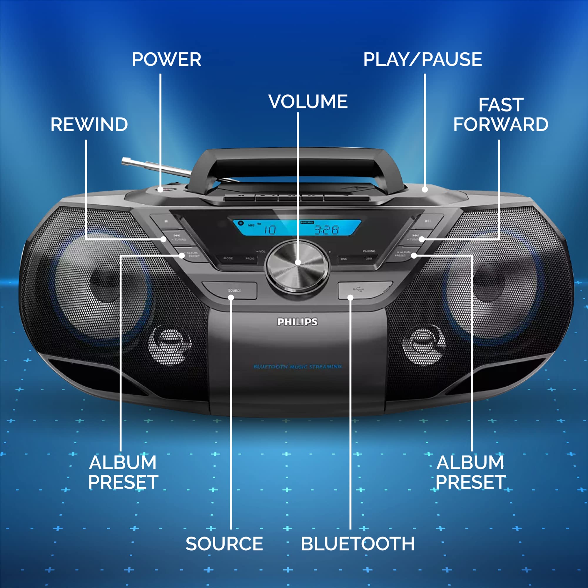 Foto 3 pulgar | Reproductor De Cd Portátil Bluetooth Con Casete Philips Boombox - Venta Internacional.