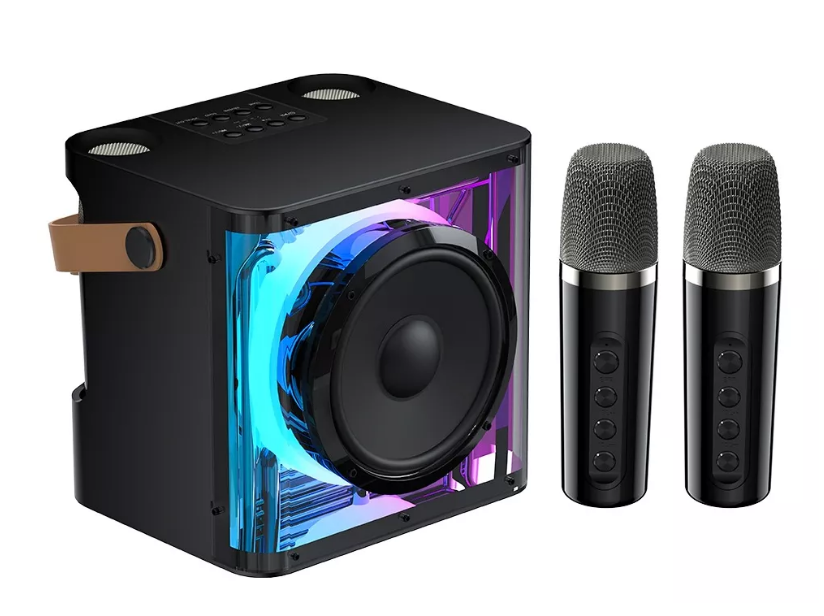 Bocina Portáti De Karaoke Rgb Bluetooth Con 2 Micrófonos