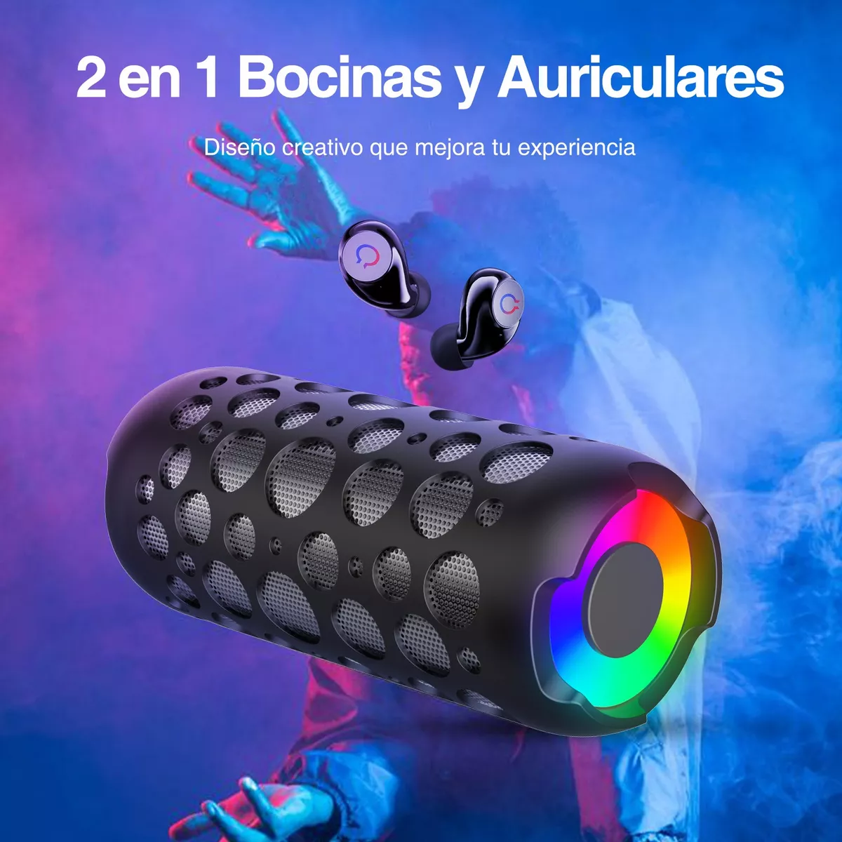 Foto 3 pulgar | Bocina Bluetooth Con Tws Audífonos Recargable Altavoz Eo Safe Imports Esi-15256 Negro