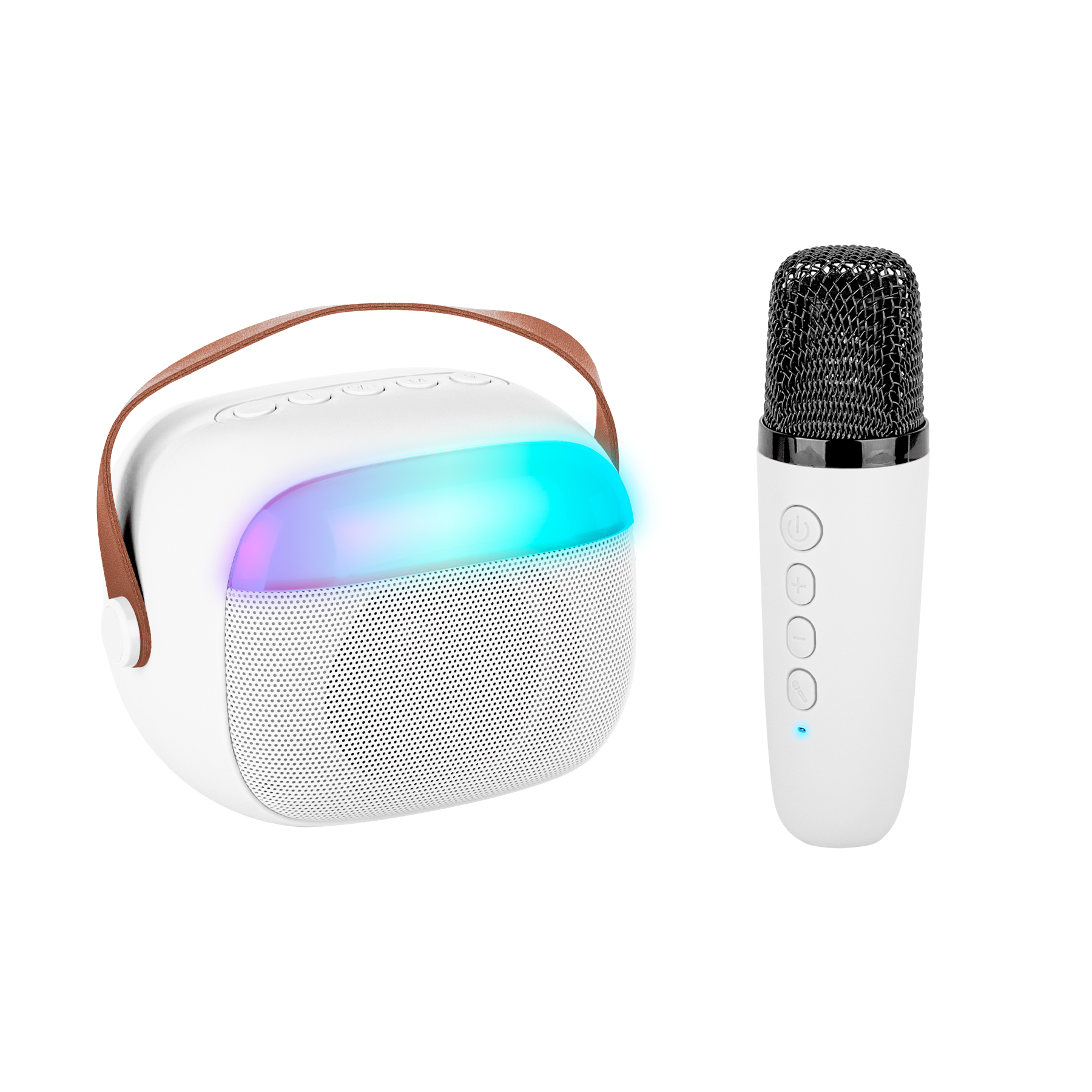 Karaoke Bocina Con Micrófono Rgb 5 Modos De Voz Y Usb Color Blanco