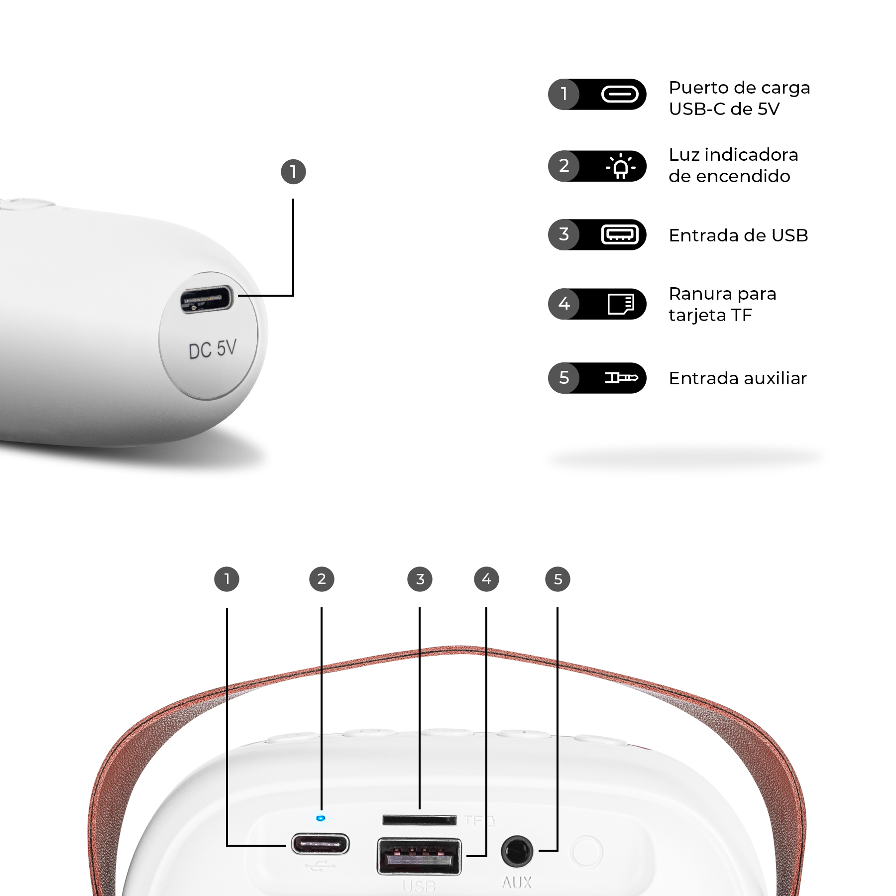 Foto 4 pulgar | Karaoke Bocina Con Micrófono Rgb 5 Modos De Voz Y Usb Color Blanco