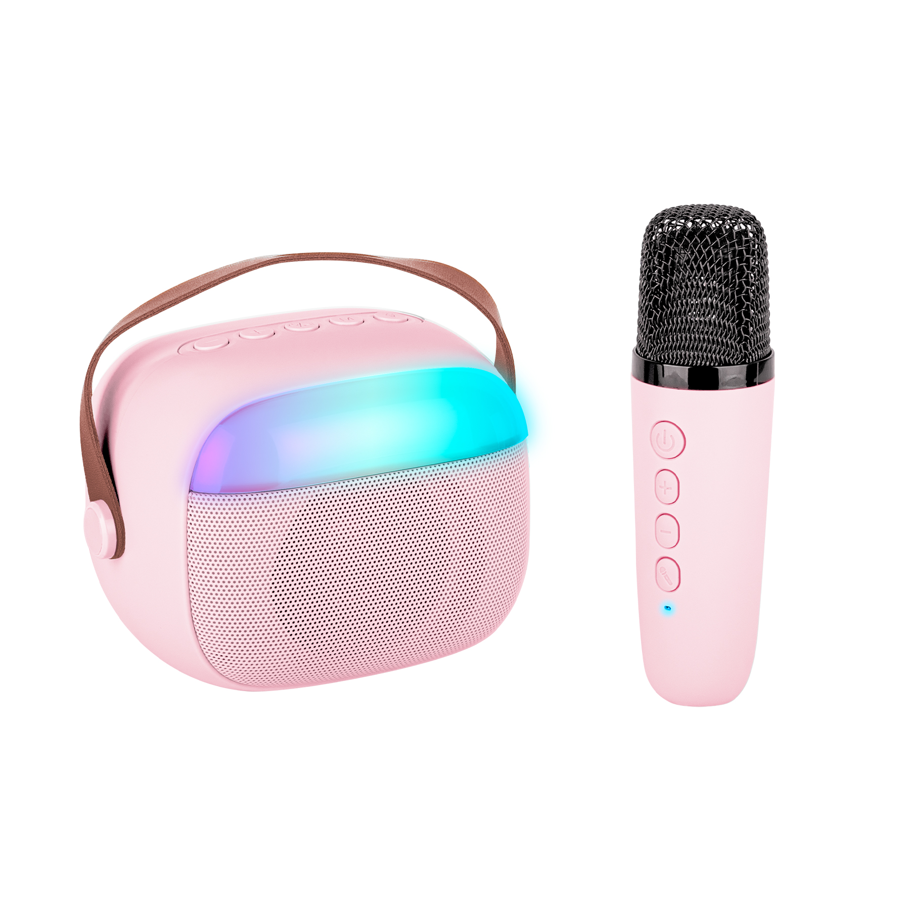 Karaoke Bocina Con Micrófono Rgb 5 Modos De Voz Y Usb Color Rosa