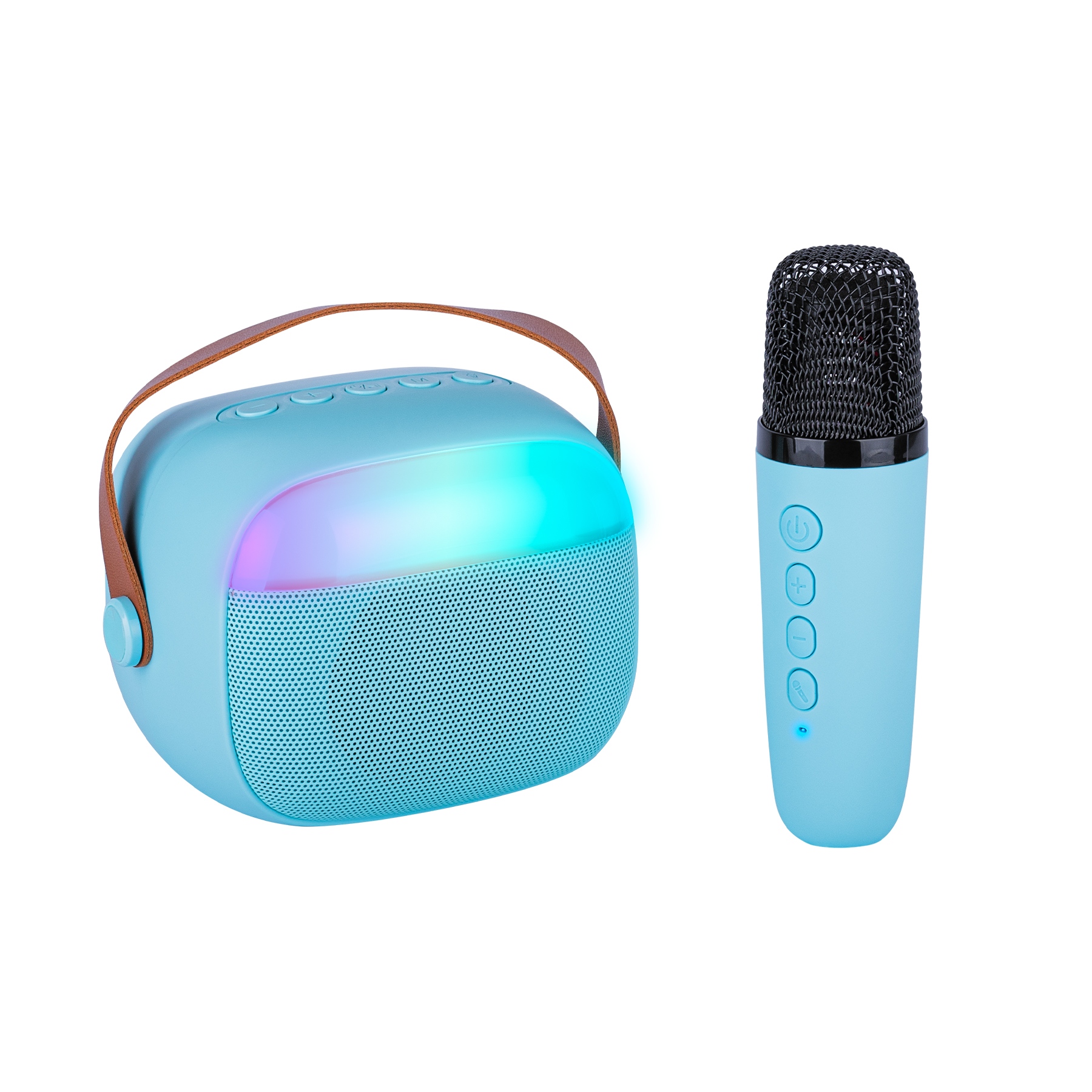 Karaoke Bocina Con Micrófono Rgb 5 Modos De Voz Y Usb Color Azul