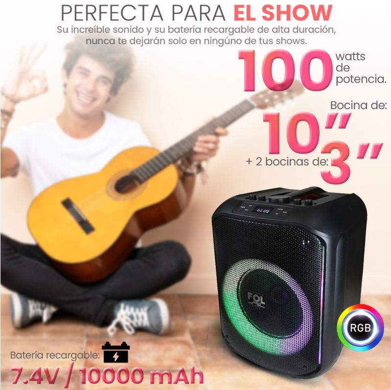 Foto 8 pulgar | Bocina Fol Inalámbrica Bluetooth Portátil Recargable Fs-l1210 Negro