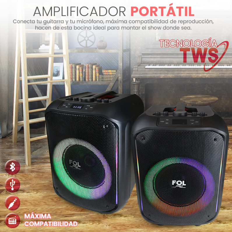 Foto 8 | Bocina Fol Inalámbrica Bluetooth Portátil Recargable Fs-l1210 Negro