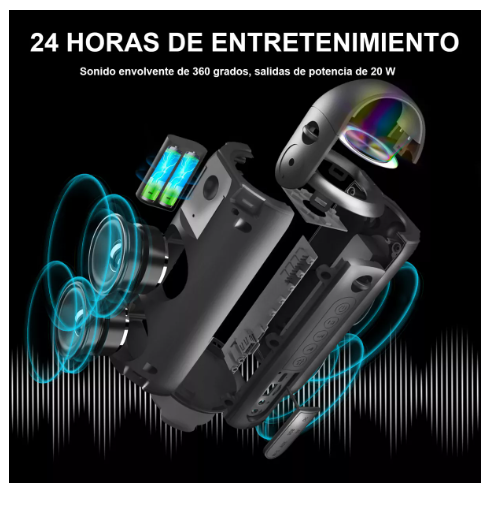 Foto 4 pulgar | Bocina Portátil Wünd  Impermeable Con Rgb Luces Dytimeem Bluetooth 5.2 D9006 Negro