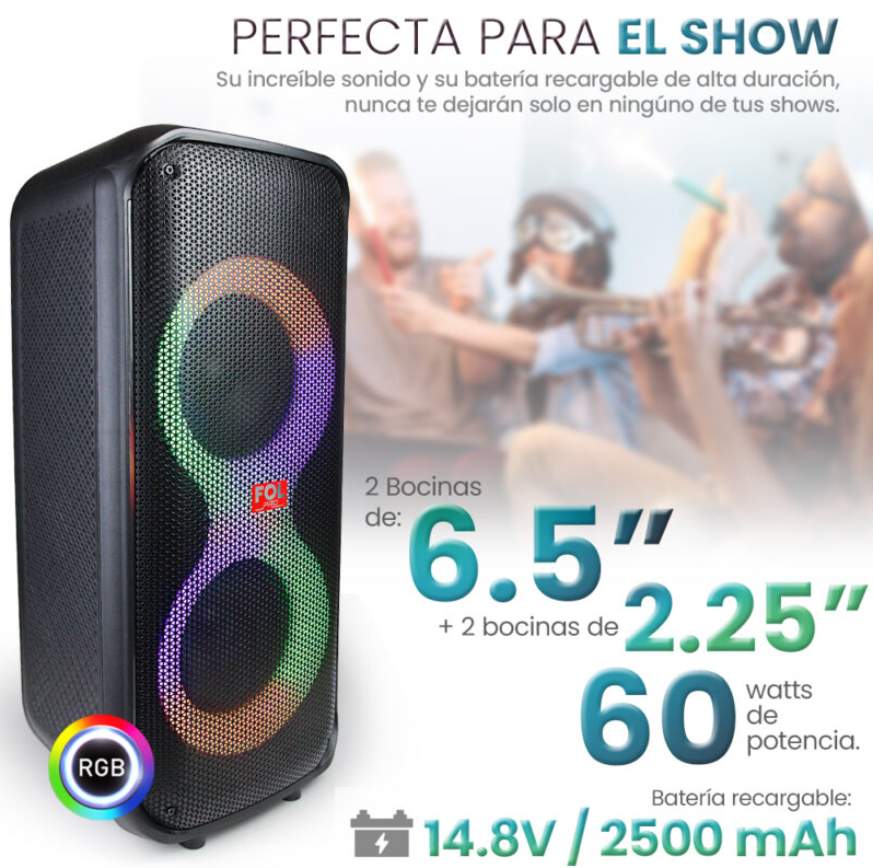 Foto 7 | Bocina Fol Inalámbrica Bluetooth Portátil  Recargable Negro Fs-l2206