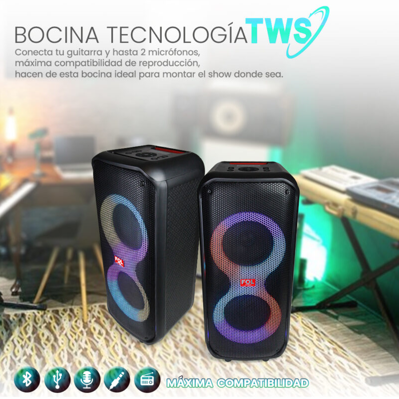 Foto 9 pulgar | Bocina Fol Inalámbrica Bluetooth Portátil  Recargable Negro Fs-l2206