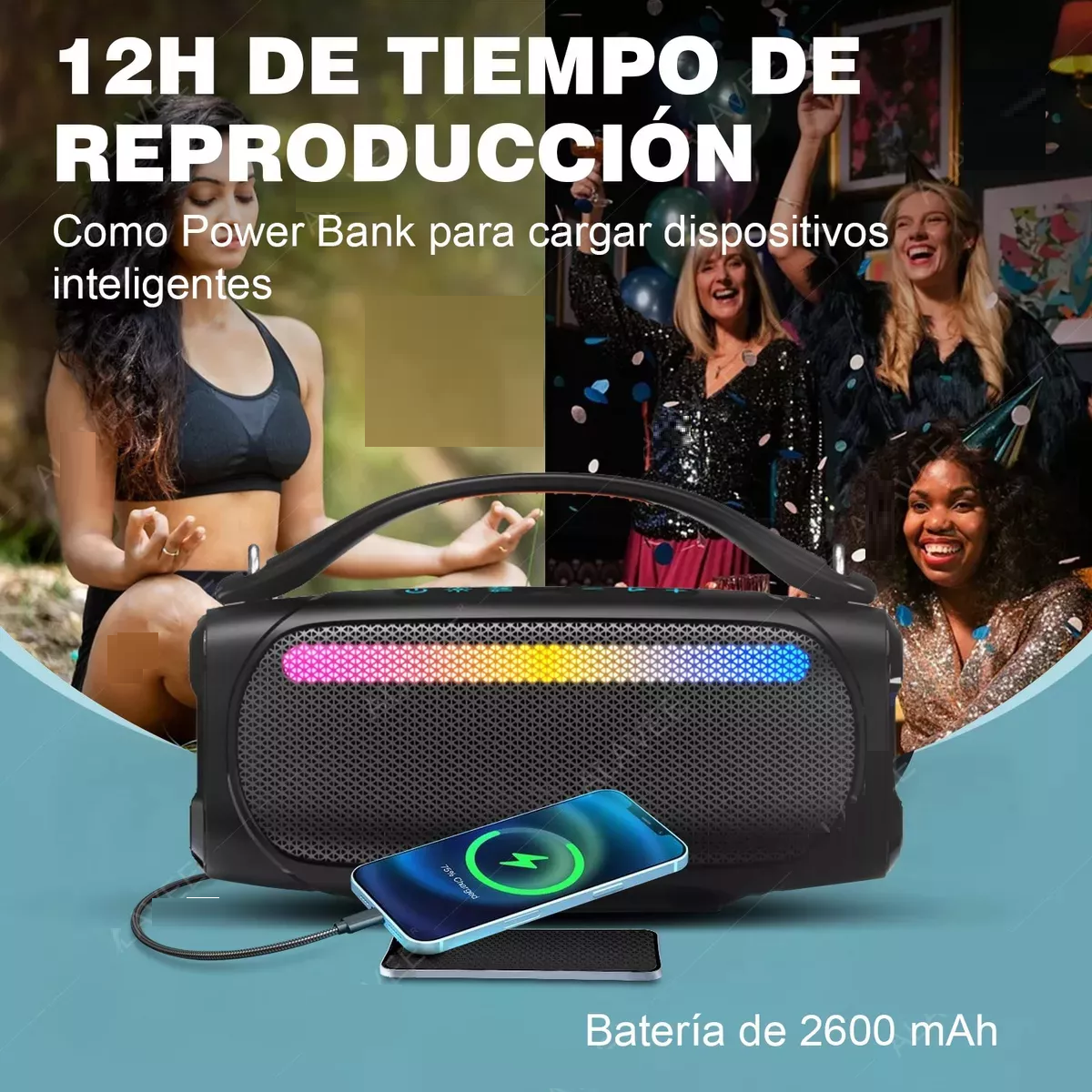 Foto 2 | Bocina Portátil Eo Safe Imports Negra con Bluetooth
