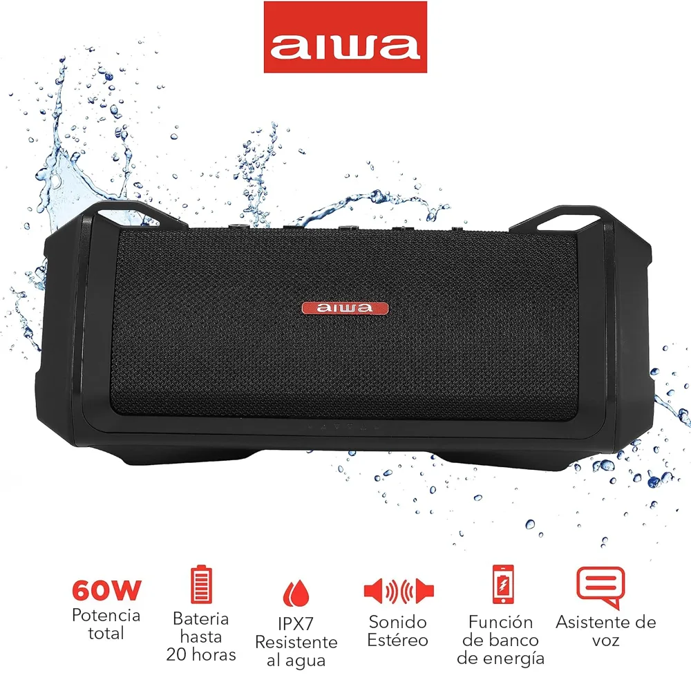 Foto 4 pulgar | Aiwa Bocina Bluetooth 60w Resistente Al Agua Con Batería De 20hrs, Negro - Exos-3 C/ Aw107