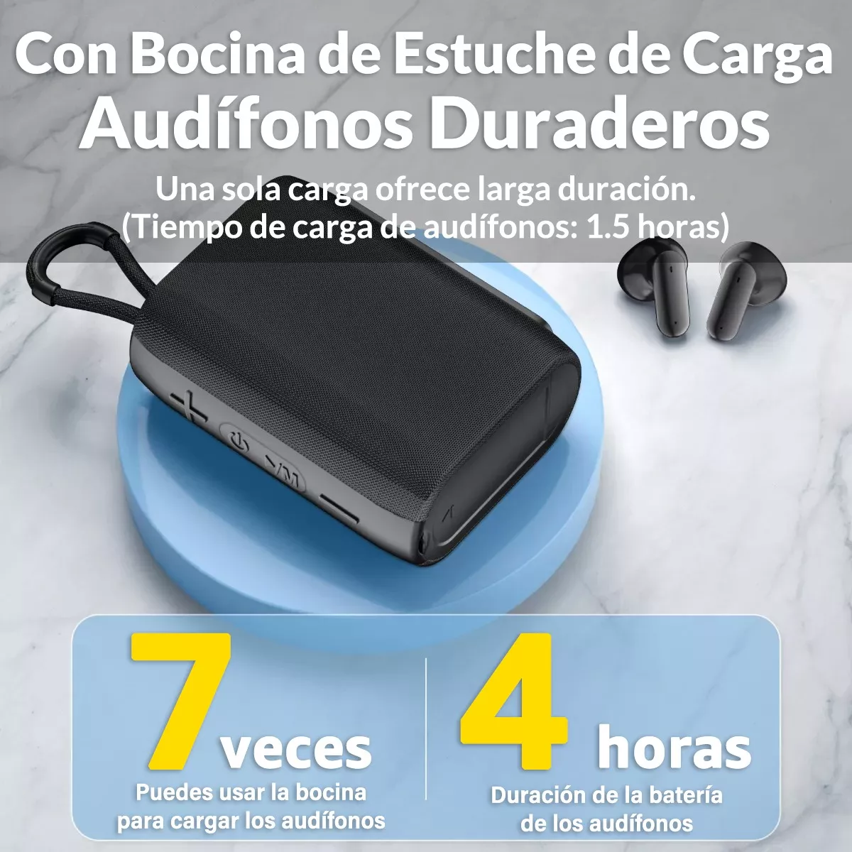 Foto 7 pulgar | Bocina Bluetooth Portátil con Audífonos Inalámbricos Negro