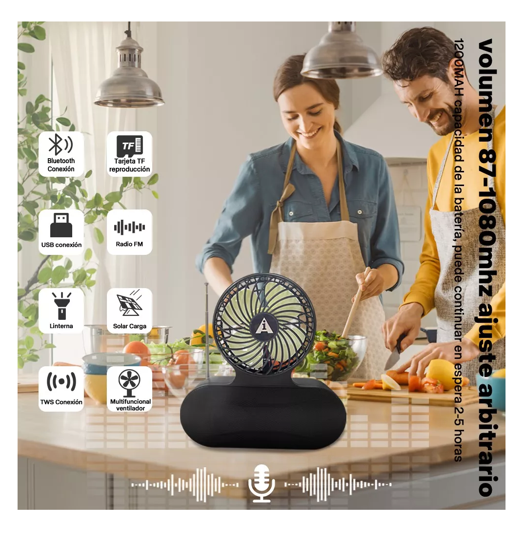 Foto 3 pulgar | Bocina Bluetooth Solar con Lámpara Y Ventilador Negro