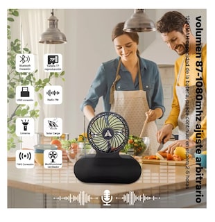 Foto 2 | Bocina Bluetooth Solar con Lámpara Y Ventilador Negro