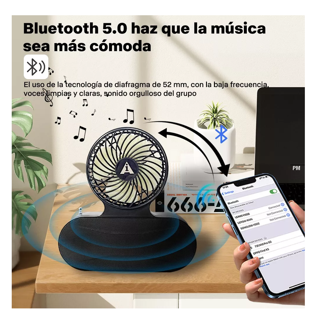 Foto 4 pulgar | Bocina Bluetooth Solar con Lámpara Y Ventilador Negro